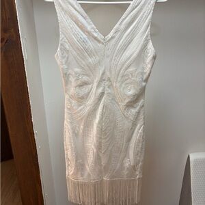 Lulu's Ivory Beaded Fringe Mini Dress
